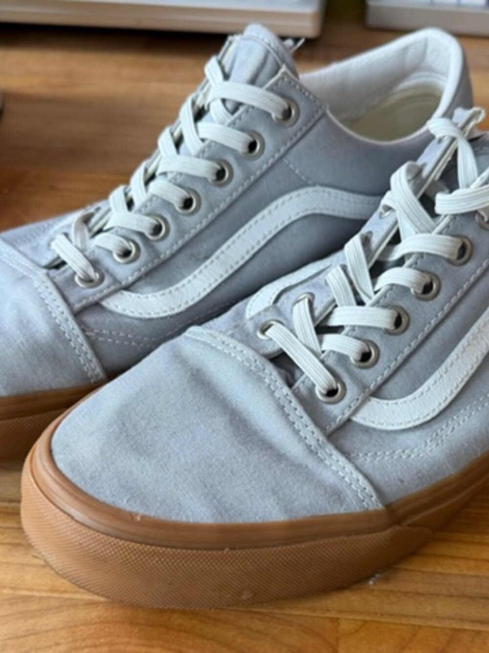 Vans Old Skool Gray Gum Sole Size 12 – Elastic No-Tie Laces – Great Condition